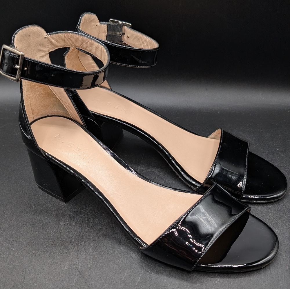 M. Gemi Volare Black Patent Leather Sandals, 55mm Heel, Ankle Strap EU 40 US 9.5